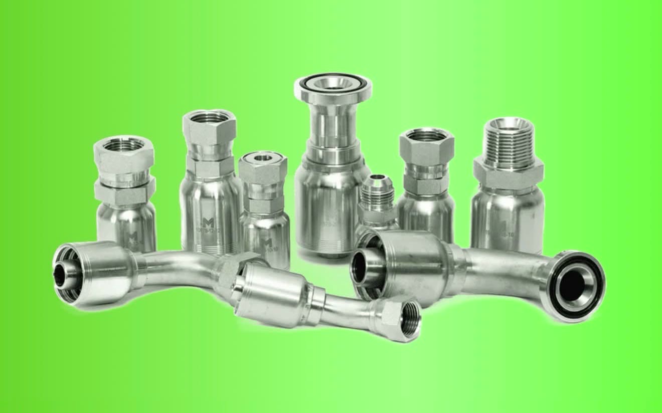 Masterhose GM series hose end fittings — straights, elbows, flange heads and bent tube ends in plated steel